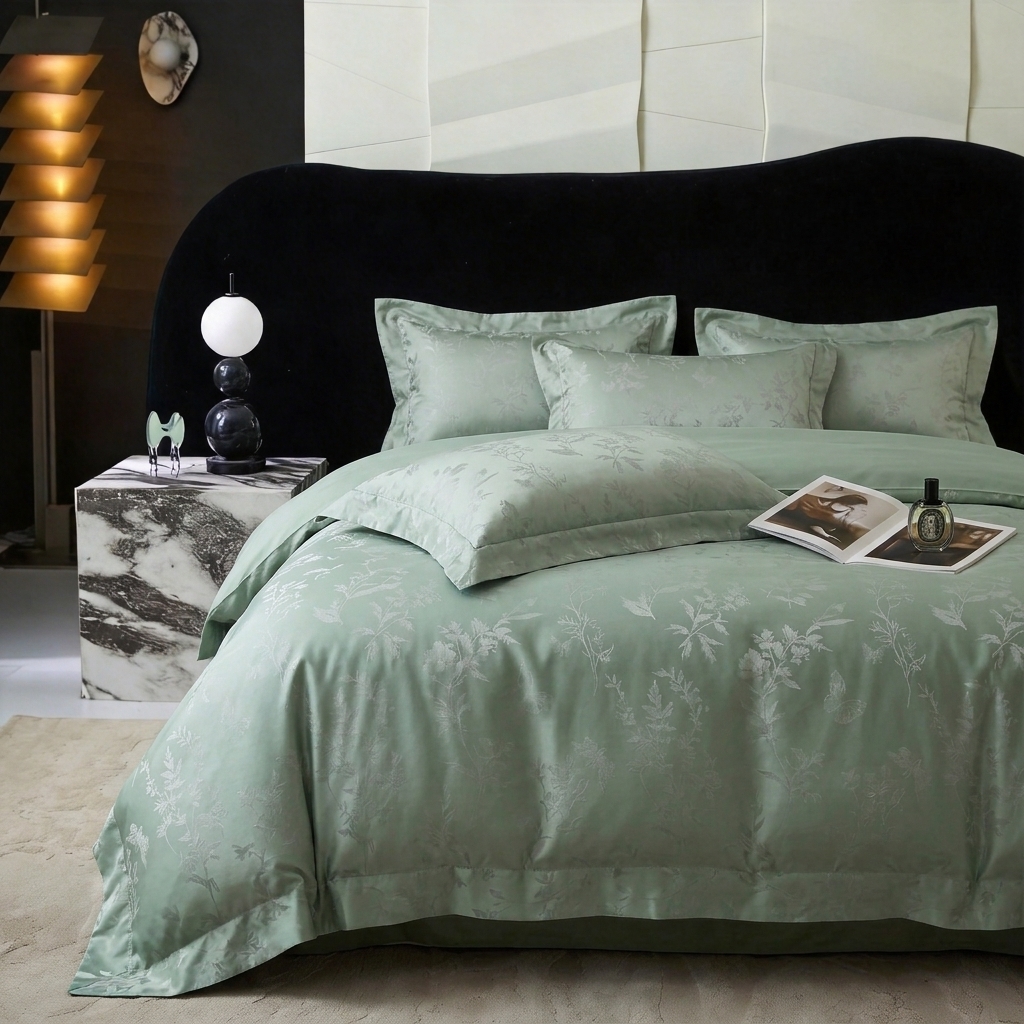 91家纺网 家纺一手货源 找家纺 悦织湾家纺 2026新款水洗冰丝贡缎提花亲肤四件套春夏凉爽床上用品四件套 青岚雅序
