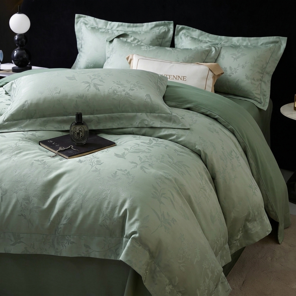 91家纺网 家纺一手货源 找家纺 悦织湾家纺 2026新款水洗冰丝贡缎提花亲肤四件套春夏凉爽床上用品四件套 青岚雅序