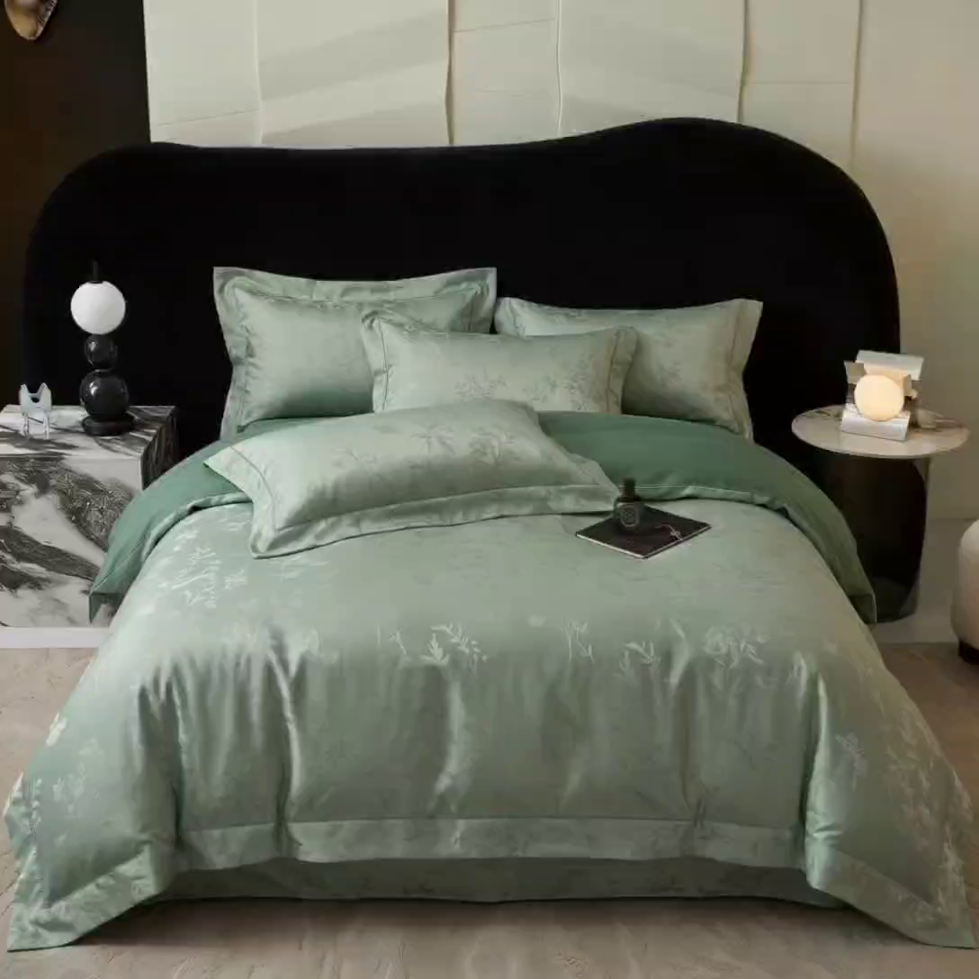 91家纺网 家纺一手货源 找家纺 悦织湾家纺 2026新款水洗冰丝贡缎提花亲肤四件套春夏凉爽床上用品四件套 青岚雅序