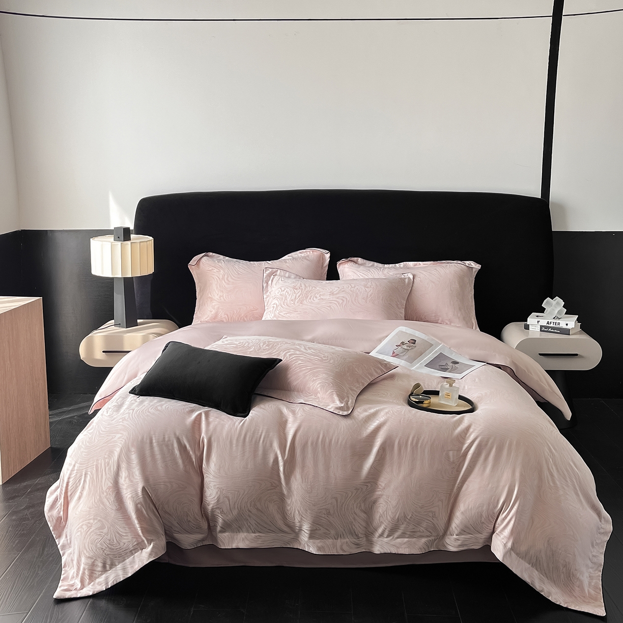 悦织湾家纺 2026新款水洗冰丝提花四件套-知夏凉爽透气轻奢床上用品三四件套 知夏优雅粉