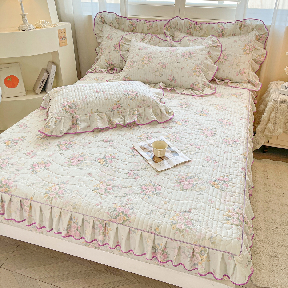 91家纺网 家纺一手货源 找家纺 （总）宜凡家纺 2026新款全棉夹棉花边床笠四件套