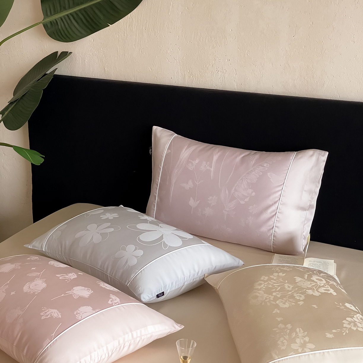 91家纺网 家纺一手货源 找家纺 FORTWO家纺原创设计（FOR TWO家纺） 2026新款60兰精天丝提花嵌绳单品枕套雅颂系列 组合图