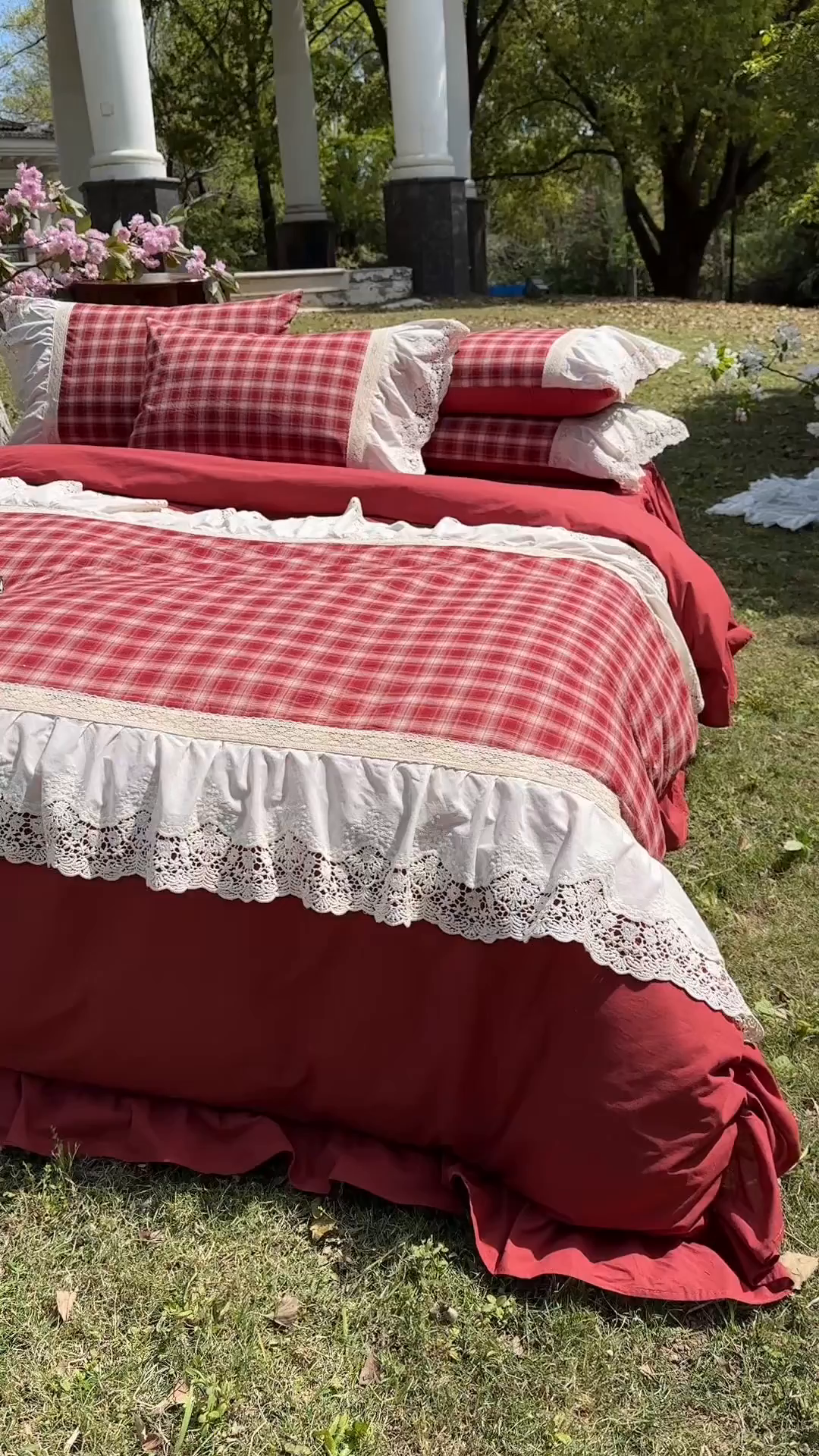 91家纺网 家纺一手货源 找家纺 （总）花香四季家纺 2026新款法式全棉色织花边床裙款纯棉水洗棉四件套-法式庄园