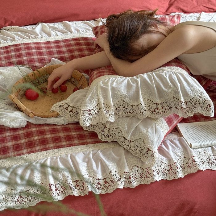 91家纺网 家纺一手货源 找家纺 （总）花香四季家纺 2026新款法式全棉色织花边床裙款纯棉水洗棉四件套-法式庄园