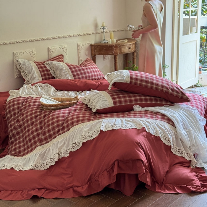 91家纺网 家纺一手货源 找家纺 （总）花香四季家纺 2026新款法式全棉色织花边床裙款纯棉水洗棉四件套-法式庄园