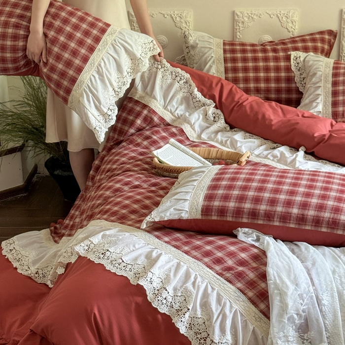 91家纺网 家纺一手货源 找家纺 （总）花香四季家纺 2026新款法式全棉色织花边床裙款纯棉水洗棉四件套-法式庄园