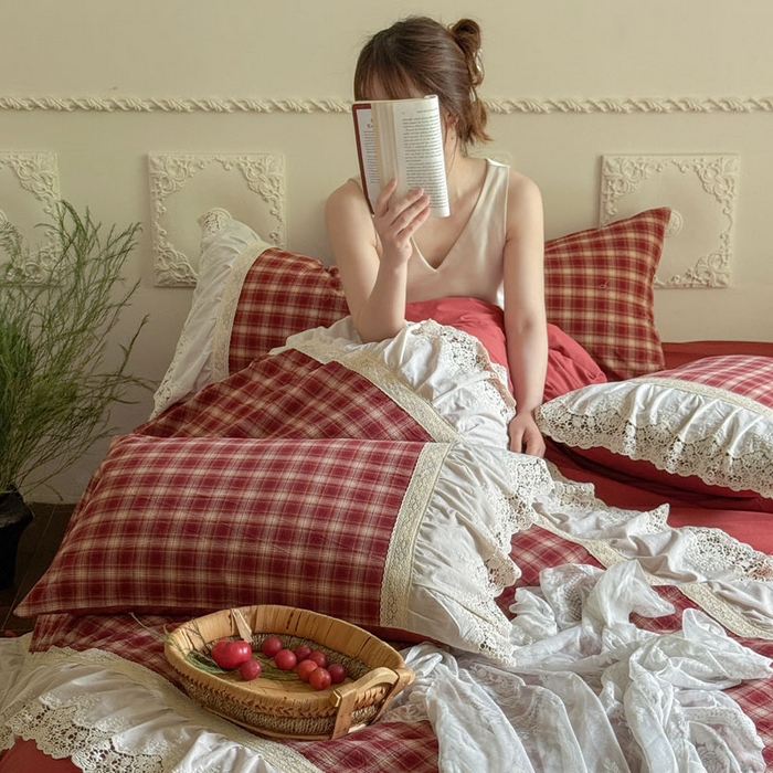 91家纺网 家纺一手货源 找家纺 （总）花香四季家纺 2026新款法式全棉色织花边床裙款纯棉水洗棉四件套-法式庄园