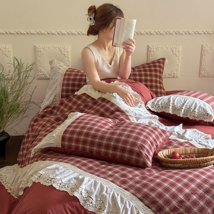 91家纺网 家纺一手货源 找家纺 （总）花香四季家纺 2026新款法式全棉色织花边床裙款纯棉水洗棉四件套-法式庄园