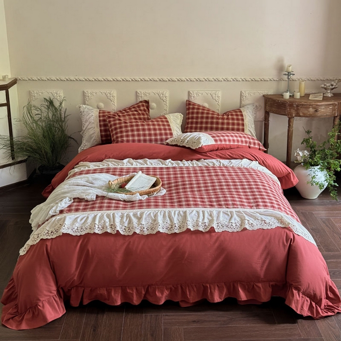 91家纺网 家纺一手货源 找家纺 （总）花香四季家纺 2026新款法式全棉色织花边床裙款纯棉水洗棉四件套-法式庄园