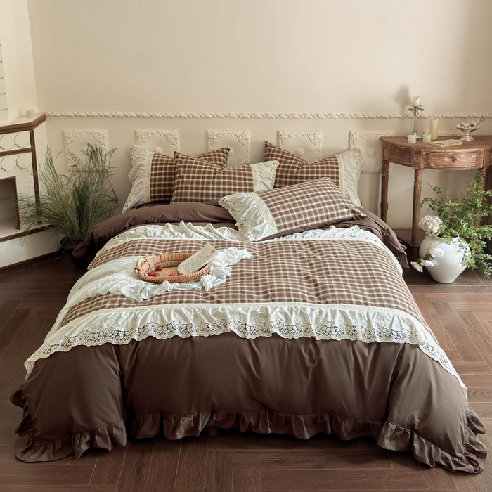 91家纺网 家纺一手货源 找家纺 （总）花香四季家纺 2026新款法式全棉色织花边床裙款纯棉水洗棉四件套-法式庄园