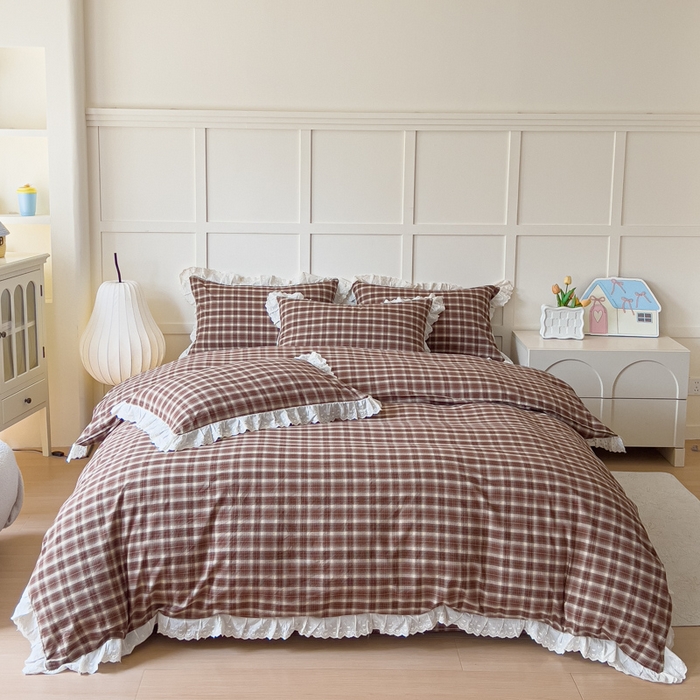 91家纺网 家纺一手货源 找家纺 花香四季家纺 2026新款全棉双层纱数码印花四件套 朝花夕拾