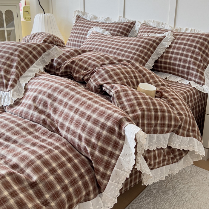 91家纺网 家纺一手货源 找家纺 （总）花香四季家纺 2026全棉色织水洗棉法式公主风花边床单款床笠款四件套