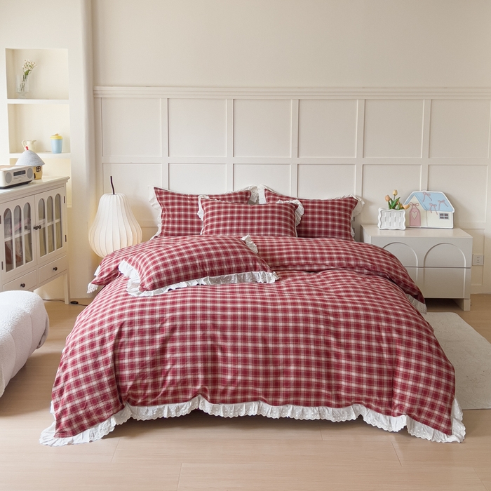 91家纺网 家纺一手货源 找家纺 （总）花香四季家纺 2026全棉色织水洗棉法式公主风花边床单款床笠款四件套