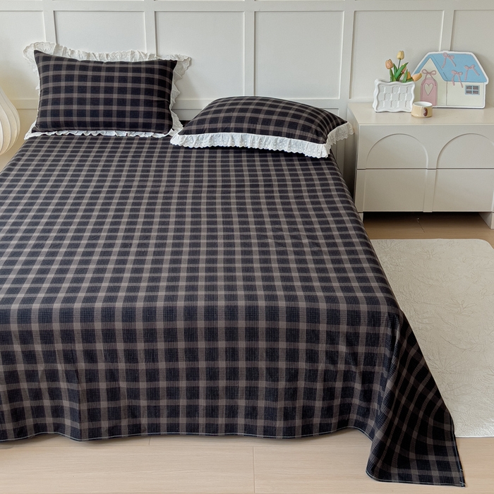 91家纺网 家纺一手货源 找家纺 花香四季家纺 2026全棉色织水洗棉法式公主风花边床单款床笠款四件套 高智黑