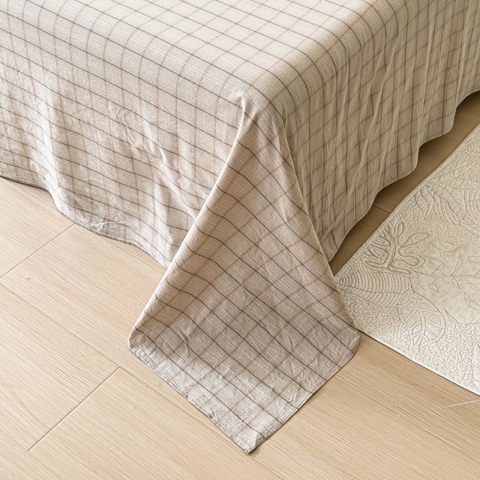 91家纺网 家纺一手货源 找家纺 花香四季家纺 2026全棉色织水洗棉法式公主风花边床单款床笠款四件套 南初咖