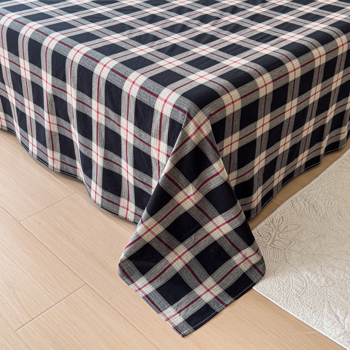 91家纺网 家纺一手货源 找家纺 花香四季家纺 2026全棉色织水洗棉法式公主风花边床单款床笠款四件套 云漫黑