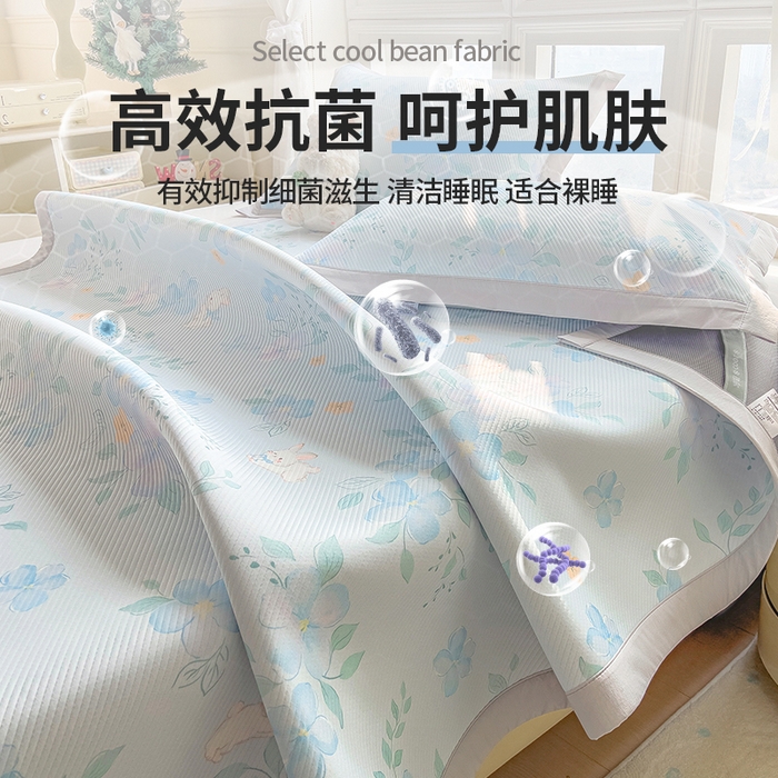 91家纺网 家纺一手货源 找家纺 雅诗帛 2026新款夏季花卉冰丝凉席床笠凉感值过0.21单件夏天冰豆豆A类可机洗学生宿舍空调软席 床席款-春漫庭
