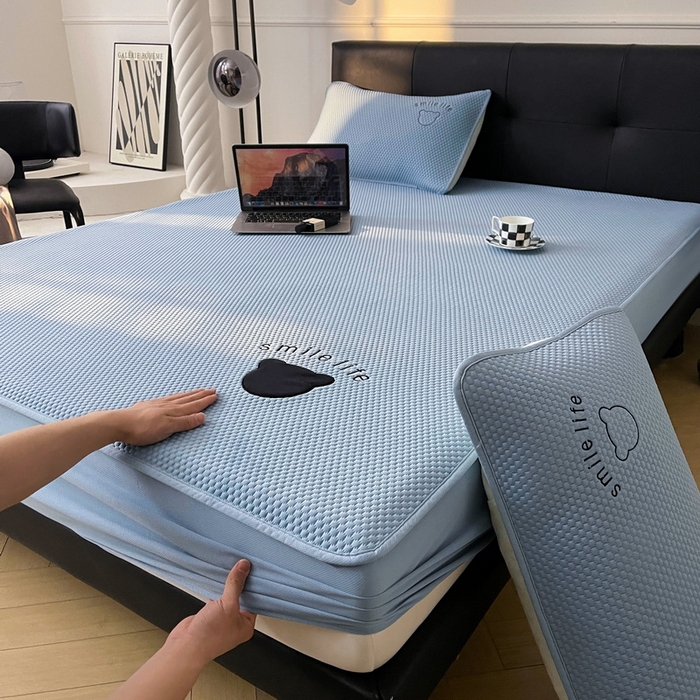 91家纺网 家纺一手货源 找家纺 （总）爱思凯家纺 2026新款PE冰豆豆贴布绣-八宝熊-床笠款【场景一】