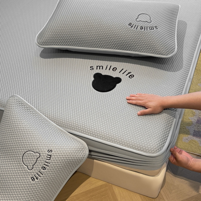 91家纺网 家纺一手货源 找家纺 （总）爱思凯家纺 2026新款PE冰豆豆贴布绣-八宝熊-床笠款【场景二】