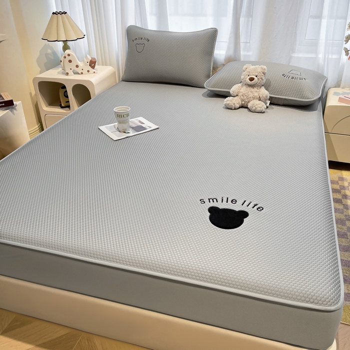 91家纺网 家纺一手货源 找家纺 （总）爱思凯家纺 2026新款PE冰豆豆贴布绣-八宝熊-床笠款【场景二】