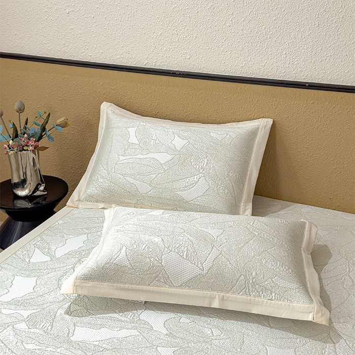 91家纺网 家纺一手货源 找家纺 雅诗帛 2026新款凉感过0.21夏天家用床单软席子可机洗空调席夏季高端华夫格凉席三件套 床席款-家大叶大-松果绿