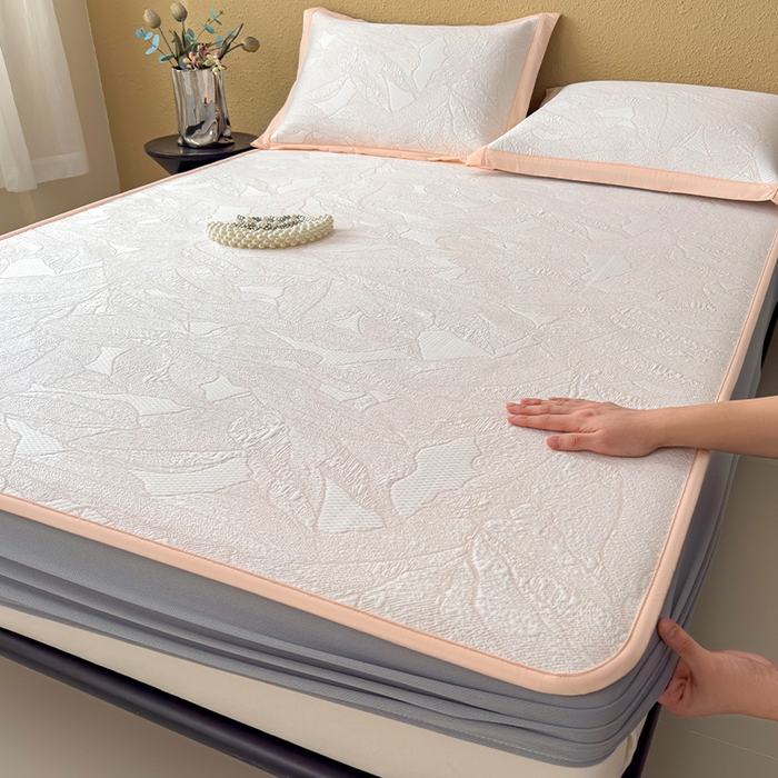雅诗帛 2026新款凉感过0.21夏天家用床单软席子可机洗空调席夏季高端华夫格凉席三件套 床笠款-家大叶大-贝壳粉