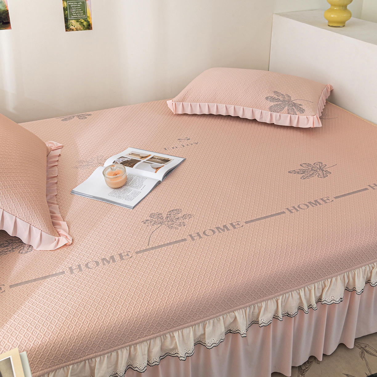 91家纺网 家纺一手货源 找家纺 美优兰 2026新款PE提花凉感冰豆豆三明治复合榻榻米垫 晚亭粉