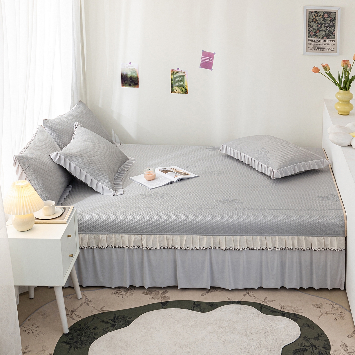 91家纺网 家纺一手货源 找家纺 美优兰 2026新款PE提花凉感冰豆豆三明治复合榻榻米垫 晚亭灰