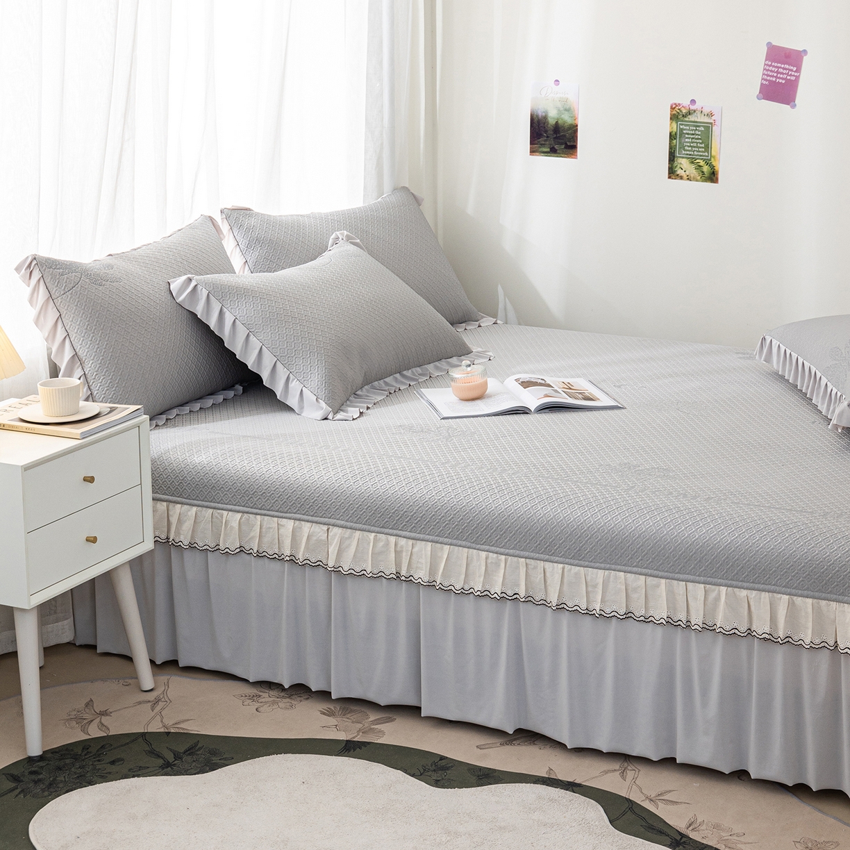 91家纺网 家纺一手货源 找家纺 美优兰 2026新款PE提花凉感冰豆豆三明治复合榻榻米垫 晚亭灰