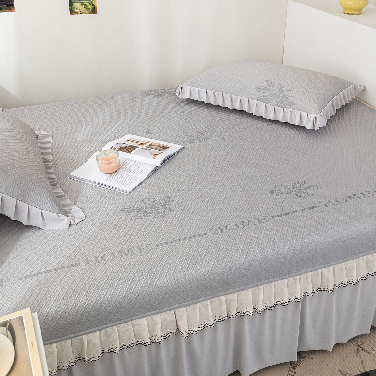 91家纺网 家纺一手货源 找家纺 美优兰 2026新款PE提花凉感冰豆豆三明治复合榻榻米垫 晚亭灰