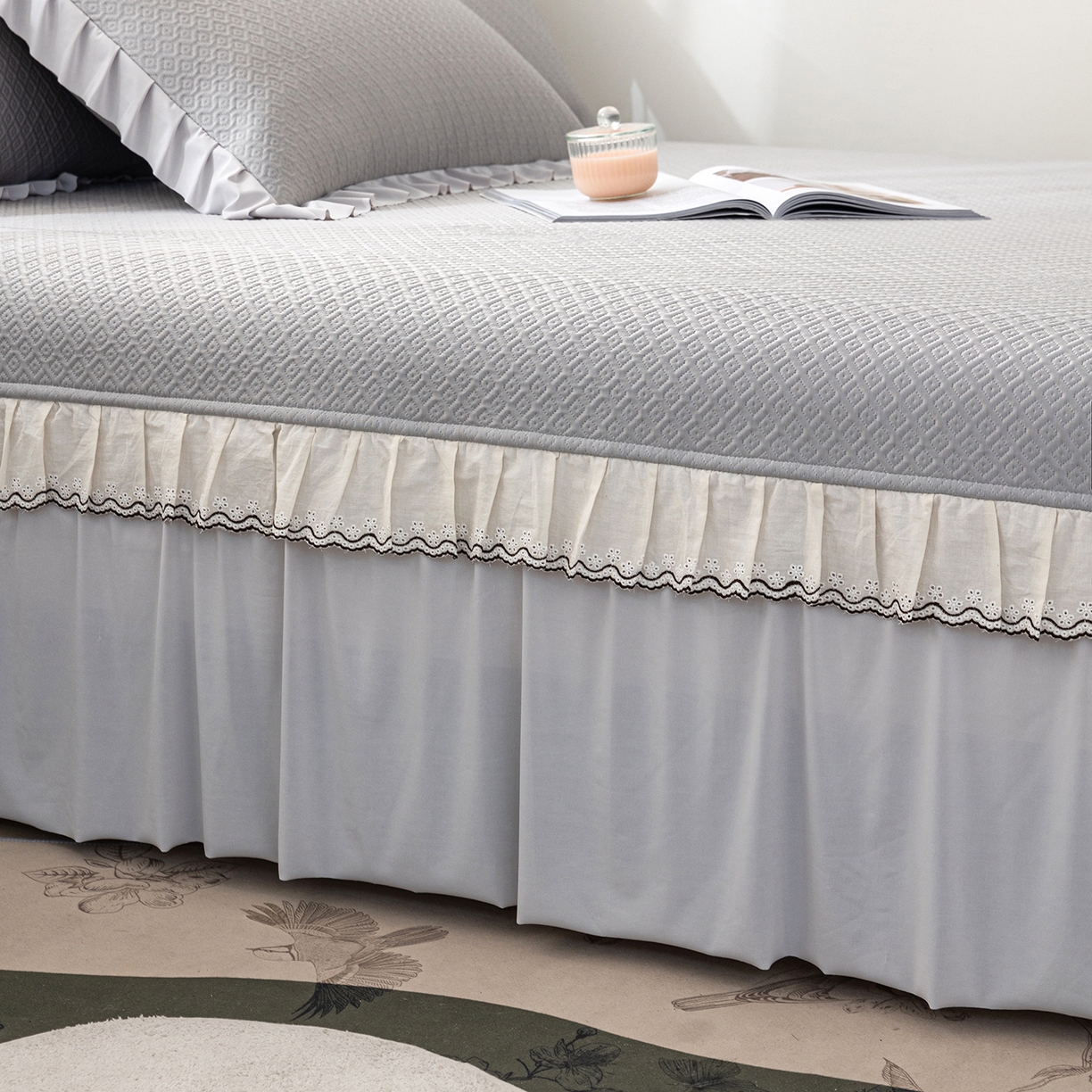 91家纺网 家纺一手货源 找家纺 美优兰 2026新款PE提花凉感冰豆豆三明治复合榻榻米垫 晚亭灰