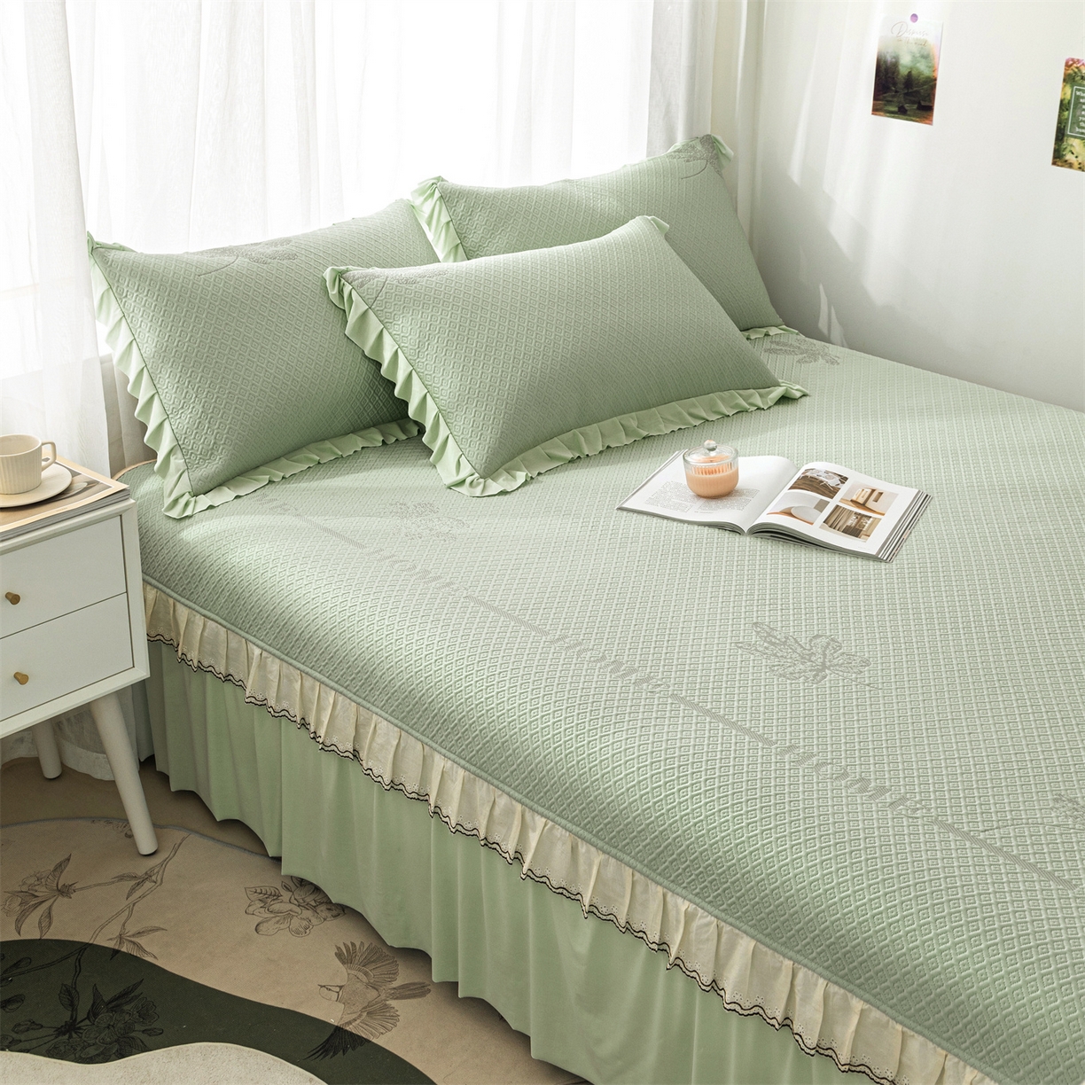 美优兰 2026新款PE提花凉感冰豆豆三明治复合榻榻米垫 晚亭绿