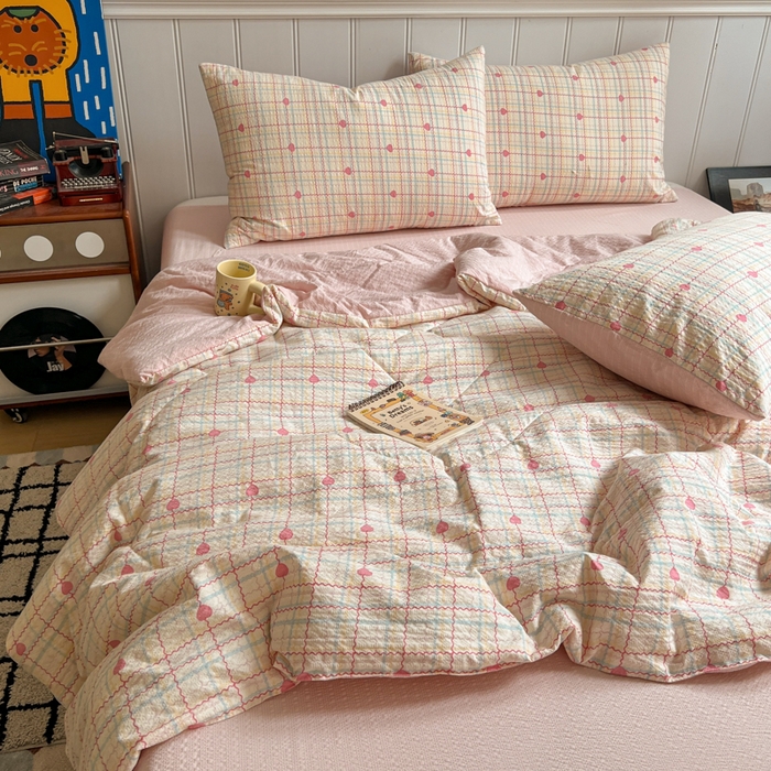 91家纺网 家纺一手货源 找家纺 （总）欧尚家纺 2026新款泡芙纱夏被四件套简单款