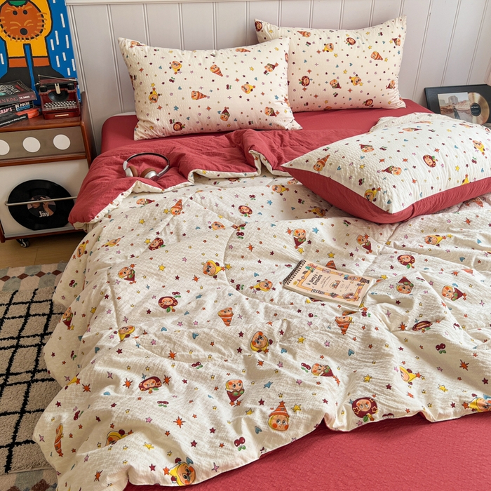 91家纺网 家纺一手货源 找家纺 （总）欧尚家纺 2026新款泡芙纱夏被四件套简单款