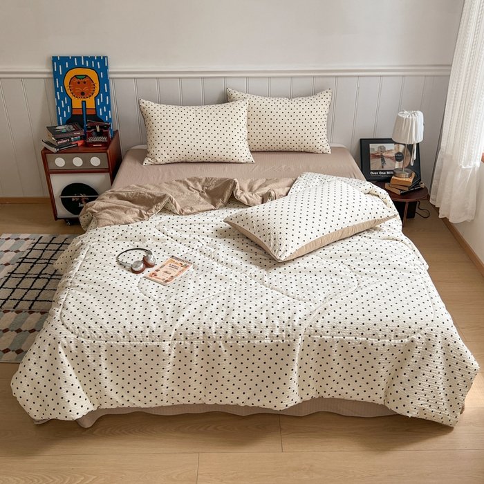 91家纺网 家纺一手货源 找家纺 欧尚家纺 2026新款泡芙纱夏被四件套简单款 波点