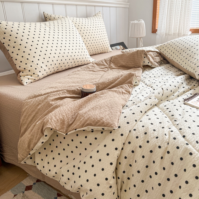 91家纺网 家纺一手货源 找家纺 欧尚家纺 2026新款泡芙纱夏被四件套简单款 波点