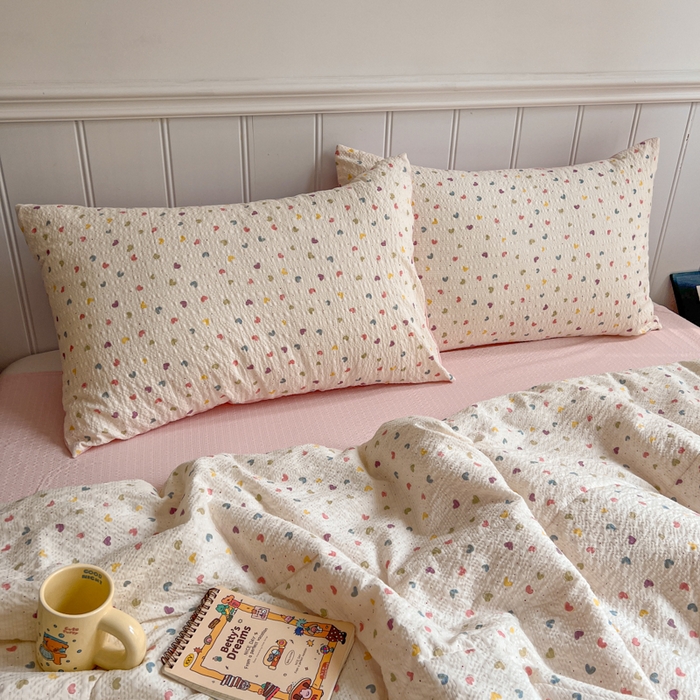 91家纺网 家纺一手货源 找家纺 欧尚家纺 2026新款泡芙纱夏被四件套简单款 粉色小心心