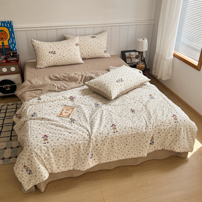 91家纺网 家纺一手货源 找家纺 欧尚家纺 2026新款泡芙纱夏被四件套简单款 花间娃娃