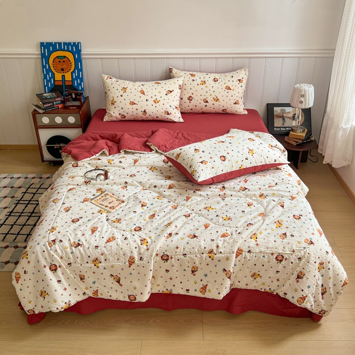 91家纺网 家纺一手货源 找家纺 欧尚家纺 2026新款泡芙纱夏被四件套简单款 旧街星星