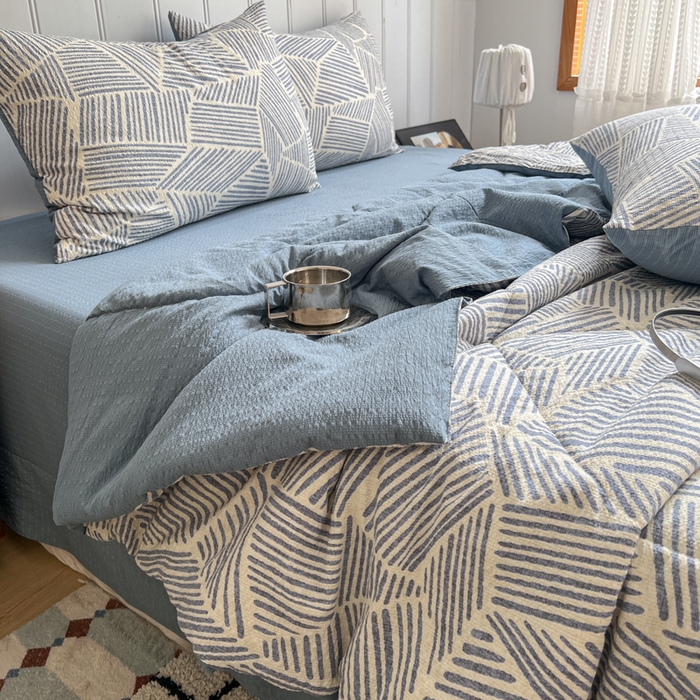 91家纺网 家纺一手货源 找家纺 欧尚家纺 2026新款泡芙纱夏被四件套简单款 浅川纹