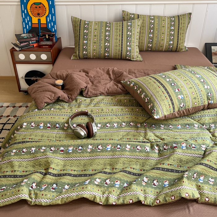 91家纺网 家纺一手货源 找家纺 欧尚家纺 2026新款泡芙纱夏被四件套简单款 森林描绘