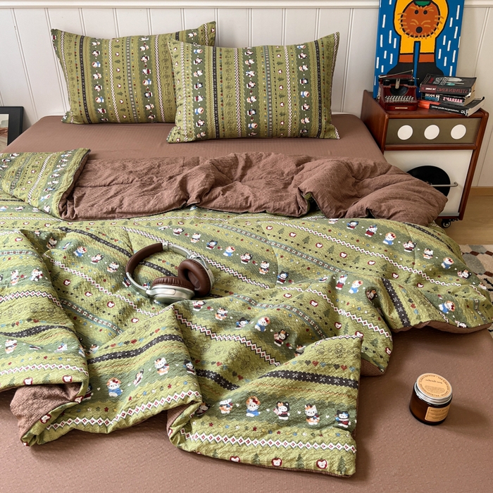 91家纺网 家纺一手货源 找家纺 欧尚家纺 2026新款泡芙纱夏被四件套简单款 森林描绘