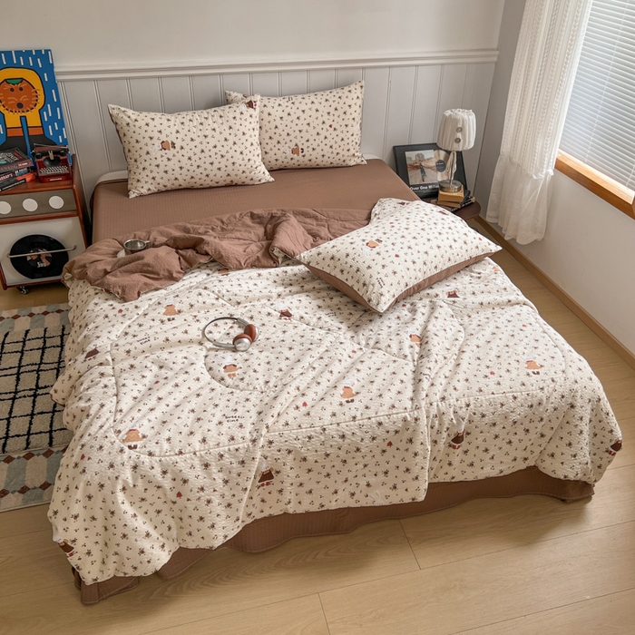 91家纺网 家纺一手货源 找家纺 欧尚家纺 2026新款泡芙纱夏被四件套简单款 田园兔