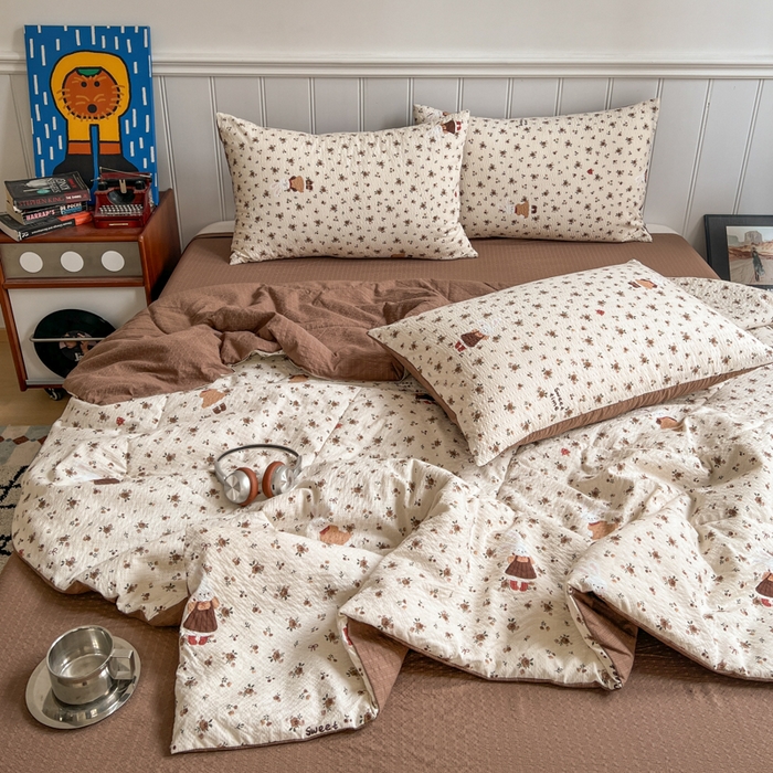 91家纺网 家纺一手货源 找家纺 欧尚家纺 2026新款泡芙纱夏被四件套简单款 田园兔