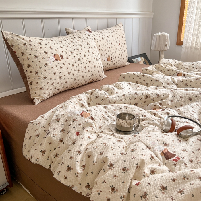 91家纺网 家纺一手货源 找家纺 欧尚家纺 2026新款泡芙纱夏被四件套简单款 田园兔