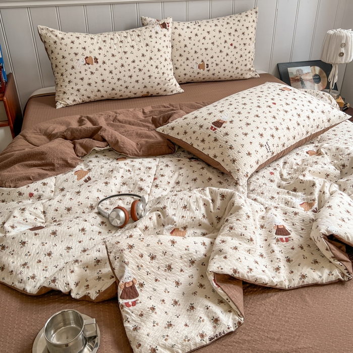 91家纺网 家纺一手货源 找家纺 欧尚家纺 2026新款泡芙纱夏被四件套简单款 田园兔