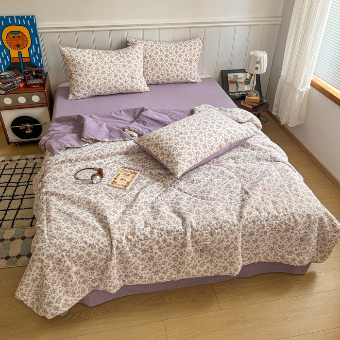 91家纺网 家纺一手货源 找家纺 欧尚家纺 2026新款泡芙纱夏被四件套简单款 紫陌