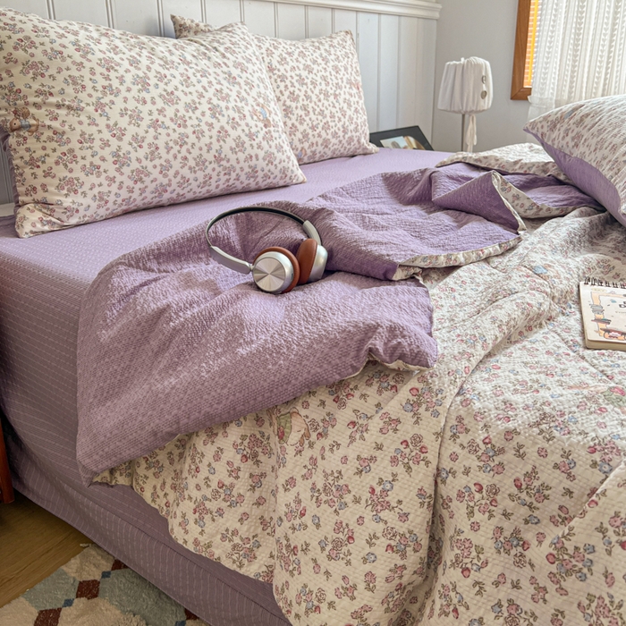 91家纺网 家纺一手货源 找家纺 欧尚家纺 2026新款泡芙纱夏被四件套简单款 紫陌