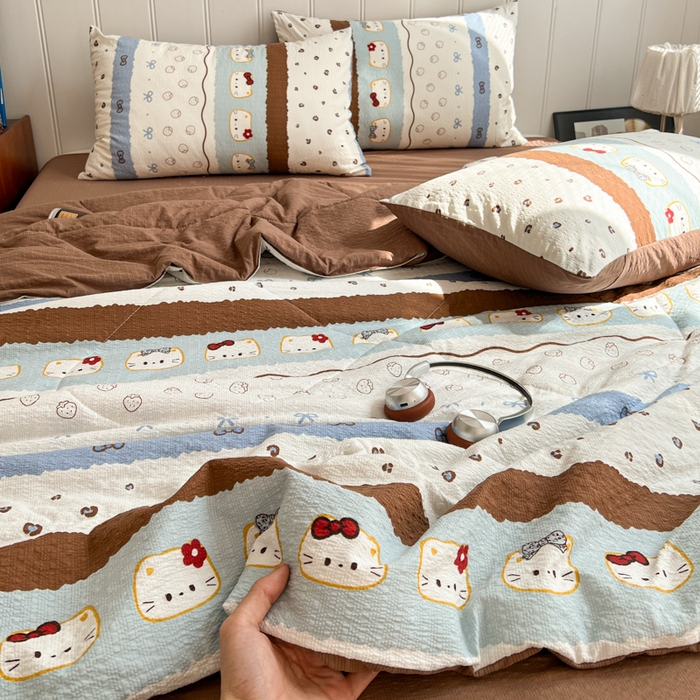 91家纺网 家纺一手货源 找家纺 欧尚家纺 2026新款泡芙纱夏被四件套简单款 KT猫