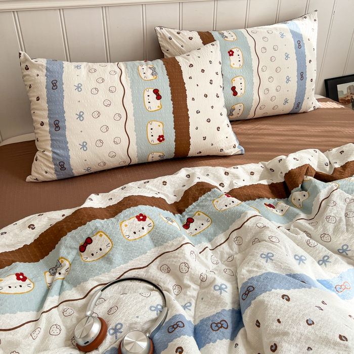 91家纺网 家纺一手货源 找家纺 欧尚家纺 2026新款泡芙纱夏被四件套简单款 KT猫